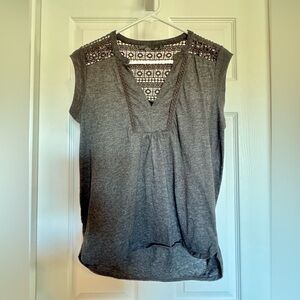 Prana Charcoal Sleeveless Blouse with Crochet Accents